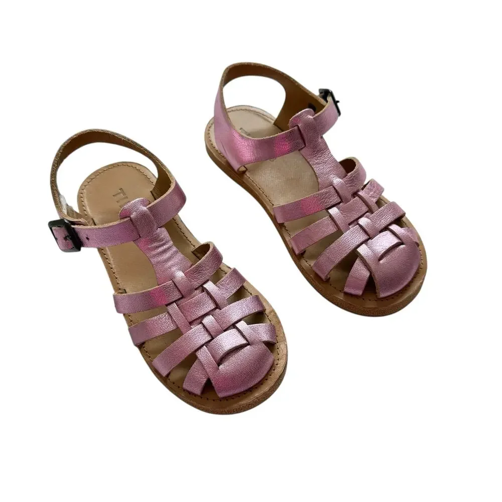 TinyCottons Pink Metallic Braided Sandals Size 30(12c)